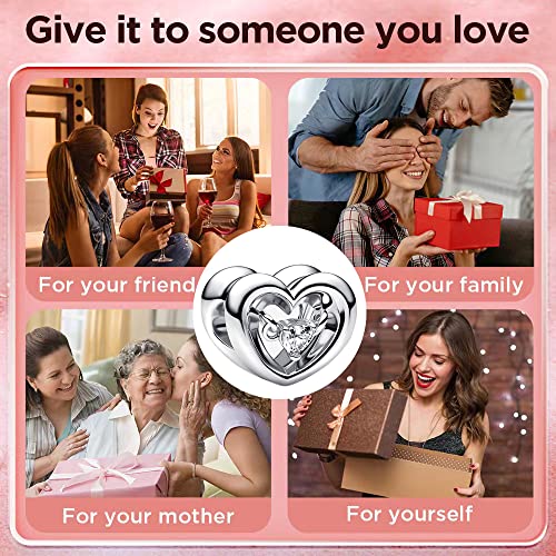 Jewelry Love Heart Charms for Women Bracelets and Necklaces | 925 Sterling Silver,Mother's Day Birthday Christmas - color: Silver Radiant Heart Floating Stone Charm