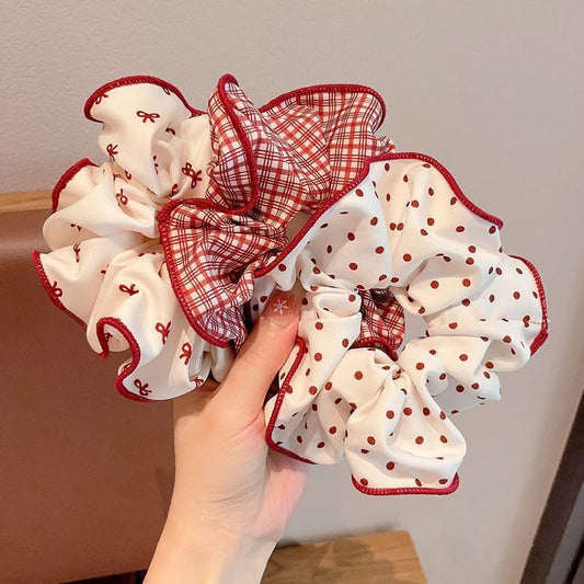3‌Pcs Elegant Red White Printed Scrunchies Exquisite Sweet Hair Tie for Ponytails Buns and Braids Fashionable Hair Accessories for Any Outfit - color: Multicolored 13