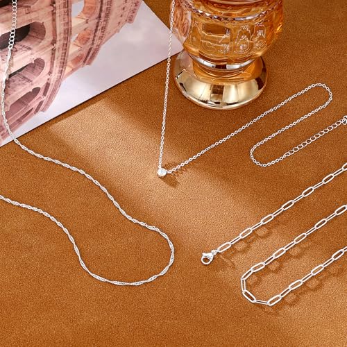 CHESKY Layered Silver Necklace for Women Trendy,Dainty Silver Plated Stackable Charm Necklace Layering Paperclip Tennis Rope Chain CZ Pendant Jewelry Set Gifts - style: CZ-silver
