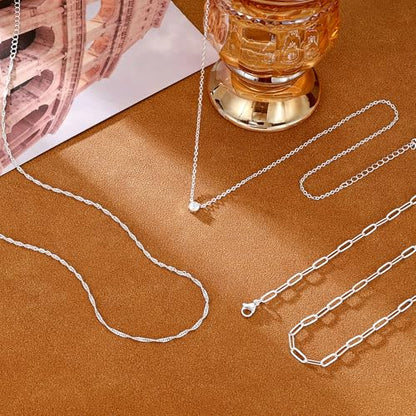 CHESKY Layered Silver Necklace for Women Trendy,Dainty Silver Plated Stackable Charm Necklace Layering Paperclip Tennis Rope Chain CZ Pendant Jewelry Set Gifts - style: CZ-silver
