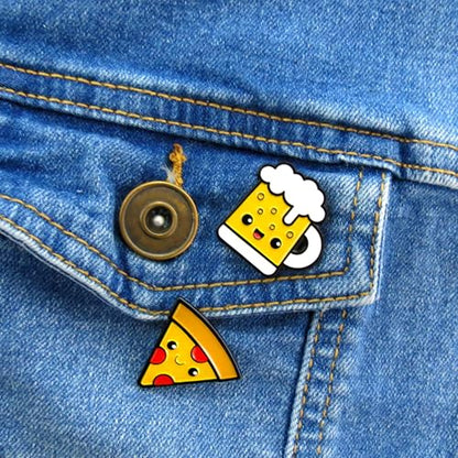 Enamel Pin Set (2 Pins Per Set) for Backpack, Bag, Lapel, Kawaii Button Collector - style: Pizza & Beer