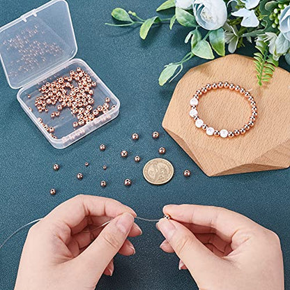 PH PandaHall 300pcs Rose Gold Plated Beads, 5 Sizes Round Spacer Beads Seamless Smooth Ball Bead Long-Lasting Spacers for Bracelet Necklace Earring Jewelry Making DIY Crafts (2mm, 3mm, 4mm, 5mm, 6mm) - color: Rose Gold