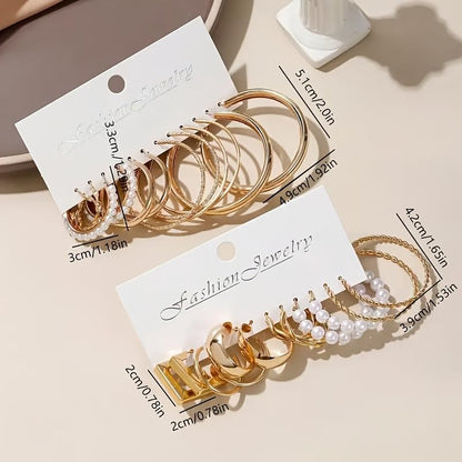 14K Gold Plated Geometric Hoop Earrings for Women Chunky Hypoallergenic Thick Lightweight Jewelry - color: Gold-12 Pairs