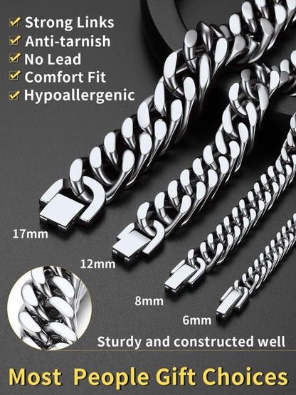 ChainsHouse Stainless Steel Cuban Link Bracelet, 6mm/8mm/12mm/17mm Width, 7.5"/8.3"/9", Black/ 18K Gold Plated Chain Wrist Bracelets for Men Women, Send Gift Box - color: D: Steel-12mm width