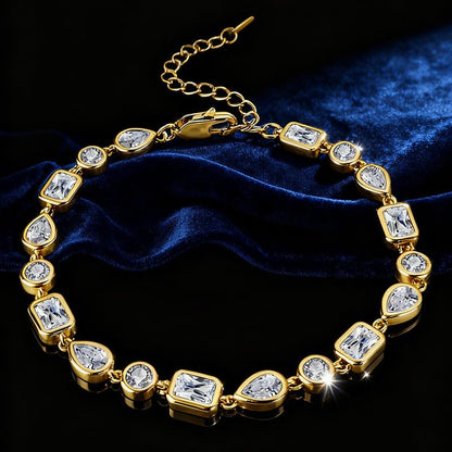 Bracelet for Women, Gold Plated 5A Cubic Zirconia Bracelets Adjustable Teardrop Square Triplet April Birthstone Jewelry - color: triplet-gold plated