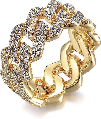 Personalized Fashion Cuban Link Chain Ring 18K Gold Plated Bling CZ Simulated Diamond Hip Hop Ring for Men Women 11 - size: US Code 11