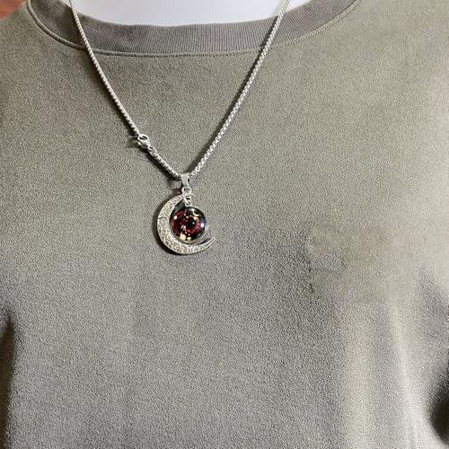 Stainless Steel Mens Necklace 12 Zodiac Moon Galaxy Pendant Necklace,22.8 Inch Stainless Steel Chain, 1.13 Inch Aries/Pisces Celestial Crescent Moon Star Sign Charm Jewelry - style: Leo（7.23-8.22）