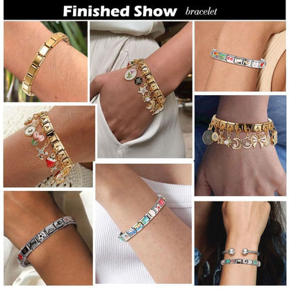 Loozykit Italian Charm Bracelet Silver 9mm Stainless Steel Bulk Charms | Women's Italian Style Charms, DIY removable Bracelets Set with Opening Tool and 10 Modules, Handmade Jewelry Gift for Girls - color: Purrfect Shores