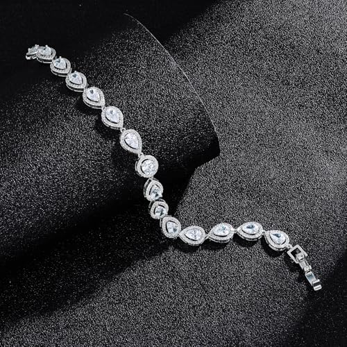 Tennis Bracelets for Women - 18K White Gold Plated Wedding Bridal Bracelet for Brides Bridesmaids, Classic Cubic Zirconia Tennis Bracelets for Wedding, Prom, Party, Jewelry Gift