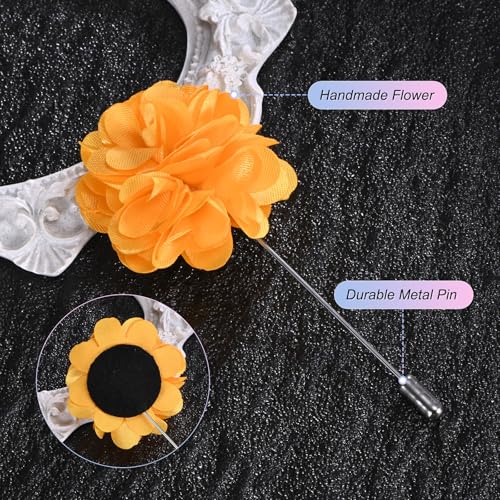 M METERXITY Flower Lapel Pins for Men, Boutonnieres Pin Camellia Flower Groom Boutonnieres for Wedding/Graduation - color: Orange