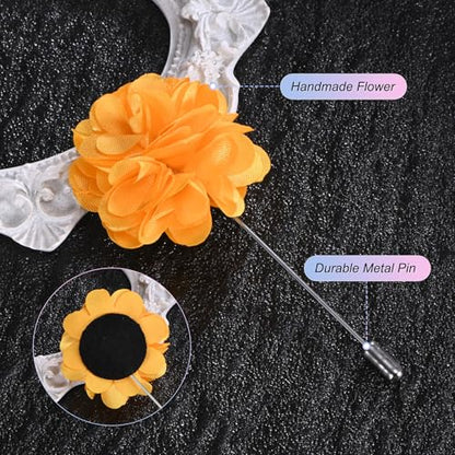 M METERXITY Flower Lapel Pins for Men, Boutonnieres Pin Camellia Flower Groom Boutonnieres for Wedding/Graduation - color: Orange