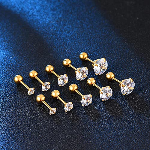 Stud Earrings Set 316L Stainless Steel Hypoallergenic Earrings for Women Men Earrings 3-7mm Cubic Zirconia Earrings Tragus Cartilage Helix Lobel Ear Studs 20G,Pack of 5 Pairs - color: B03:5Pairs(GOLD)