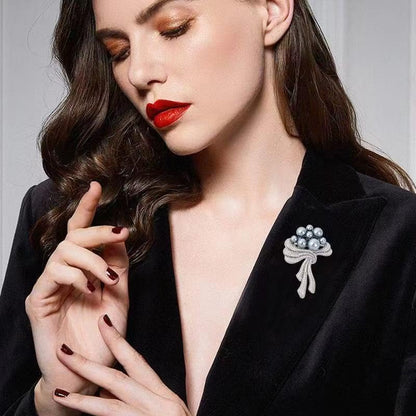 Luxury Camellia Flower Brooch, Sparkling Crystal & Rhinestone Pin with Teardrop Pendant for Women, Elegant Statement Jewelry for Wedding, Party, or Daily Wear - style: Scandinavian