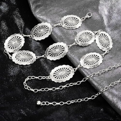 Women's Concho Chain Belt Western Cowgirl Metal Waist Chain | Belt for Dress - color: A Silver, size: S: 41.3 in