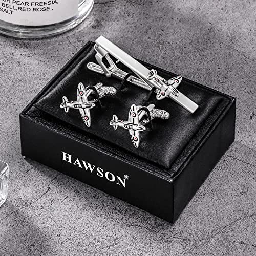 HAWSON 1.5/2inch Tie Clip for Men, Novelty Tie Clip for Men and Boys, Cufflinks and Tie Clip Set for Men - color: A-Airplane