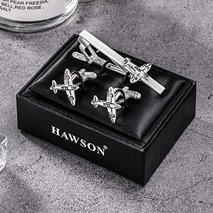 HAWSON 1.5/2inch Tie Clip for Men, Novelty Tie Clip for Men and Boys, Cufflinks and Tie Clip Set for Men - color: A-Airplane
