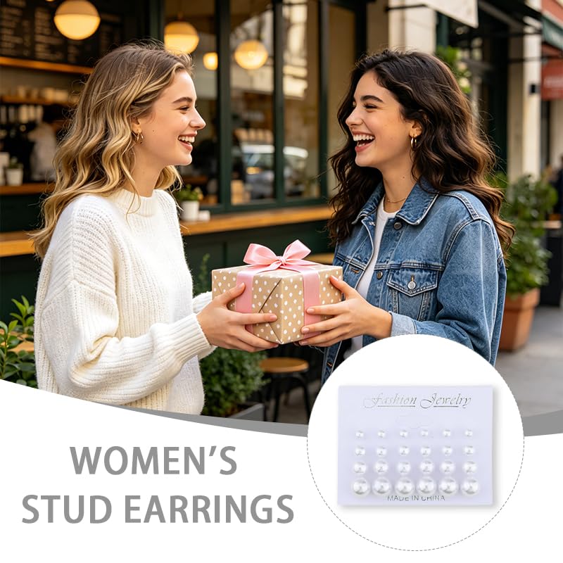 Pearl Stud Earrings for Women Elegant Trendy Round Cubic Zirconia Earrings Studs Pearl Cz Studs Earring for Women - color: white