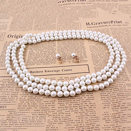 Handmade Faux Pearl Necklace and Clip on Earrings Jewelry Sets for Women Bib Choker Collar Necklace - color: 140cm White Necklace+Clip Earrings