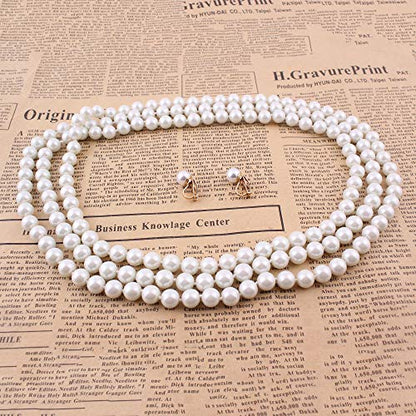 Handmade Faux Pearl Necklace and Clip on Earrings Jewelry Sets for Women Bib Choker Collar Necklace - color: 140cm White Necklace+Clip Earrings