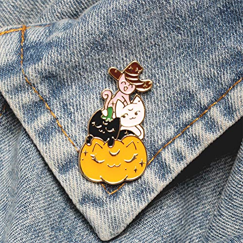 Cute Enamel Lapel Pins Set Cartoon Animal Plant Floral Fruits Foods Brooches Pin Badges for Clothing Bags Backpacks Jackets Hat DIY - color: Pumpkin Witch