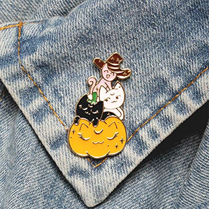 Cute Enamel Lapel Pins Set Cartoon Animal Plant Floral Fruits Foods Brooches Pin Badges for Clothing Bags Backpacks Jackets Hat DIY - color: Pumpkin Witch