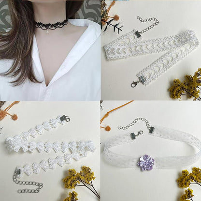 Nova&Aria Chokers Set For Women Heart Choker Necklaces Flower Pendant Velvet Cute Pink Turquoise Blue White Black Choker Necklace Christmas Colorful Lace Chokers - color: Black&White