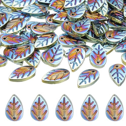 PATIKIL Leaf Beads, 50Pcs Crystal Translucent Czech Glass Beads for DIY Jewelry Making Bracelets Necklace, Plated Green - color: Plated Green