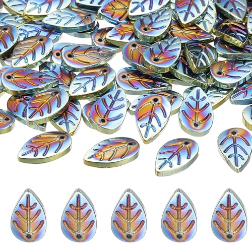 PATIKIL Leaf Beads, 50Pcs Crystal Translucent Czech Glass Beads for DIY Jewelry Making Bracelets Necklace, Plated Green - color: Plated Green