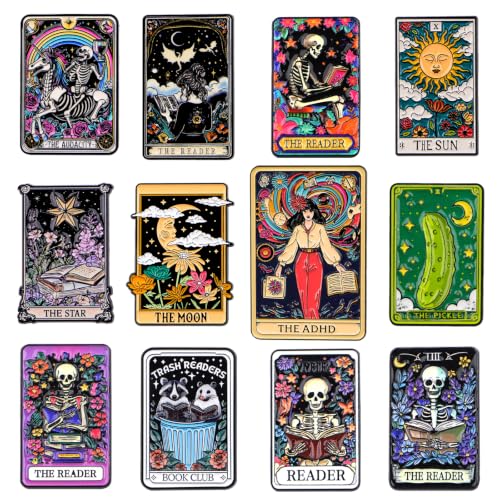 4/6/9/10/12/16/20PCS Cute Enamel Pins Bulk Set, Art Aesthetic Lapel Brooches, Humorous Quote Pins for Backpacks Jackets Hats Bags, Novelty Cool Badges for Women, Men, Teens, Kids - style: 12pcs Tarot
