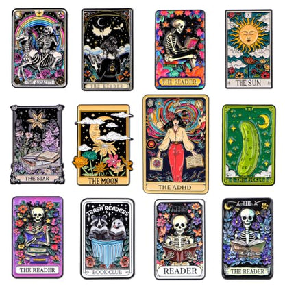 4/6/9/10/12/16/20PCS Cute Enamel Pins Bulk Set, Art Aesthetic Lapel Brooches, Humorous Quote Pins for Backpacks Jackets Hats Bags, Novelty Cool Badges for Women, Men, Teens, Kids - style: 12pcs Tarot