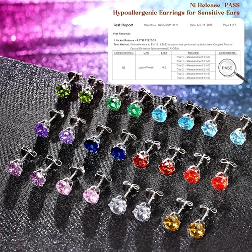 LOYALLOOK 12 Pairs Stainless Steel Cubic Zirconia Stud Earrings, Brilliant Cut Round CZ Earrings set, Birthstone Stud Earrings for Women - style: 6#: 6mm 12 pairs