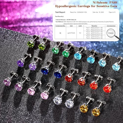 LOYALLOOK 12 Pairs Stainless Steel Cubic Zirconia Stud Earrings, Brilliant Cut Round CZ Earrings set, Birthstone Stud Earrings for Women - style: 6#: 6mm 12 pairs