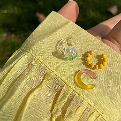 Sweet Flower Ear Cuffs Wrap Earrings for Women Acrylic Resin Colorful Bead Ball Cartilage Earring Fake Huggie Hoops Non Piercing Clip On Lovely Summer Ear Jewelry Gifts 3 PCS Set