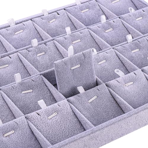 24 Grid Jewelry Tray Velvet Jewelry Display Tray with Removable Dividers | Jewelry Organizer Stackable Trays for Earrings Necklaces Bracelet Rings Display Showcase - Grey - color: Grey