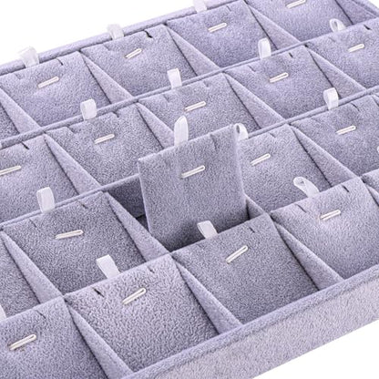 24 Grid Jewelry Tray Velvet Jewelry Display Tray with Removable Dividers | Jewelry Organizer Stackable Trays for Earrings Necklaces Bracelet Rings Display Showcase - Grey - color: Grey