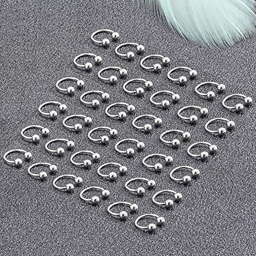 18-36PCS 20G Nose Hoop Rings Surgical Steel Septum Ring Tragus Cartilage Helix Hoop Earrings Lip Horseshoe Barbell Piercing Jewelry for Women Men 8mm 10mm 12mm - color: 36pcs,ball closure