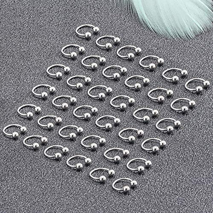 18-36PCS 20G Nose Hoop Rings Surgical Steel Septum Ring Tragus Cartilage Helix Hoop Earrings Lip Horseshoe Barbell Piercing Jewelry for Women Men 8mm 10mm 12mm - color: 36pcs,ball closure