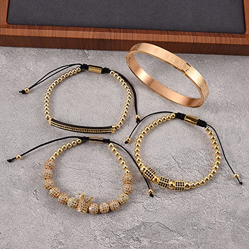 Mens Bracelet Beaded Bracelets Micro Pave Zircon Bracelets for Men Women Bracelets for Men Stainless Steel Cuff Bangle - color: gold