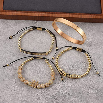 Mens Bracelet Beaded Bracelets Micro Pave Zircon Bracelets for Men Women Bracelets for Men Stainless Steel Cuff Bangle - color: gold