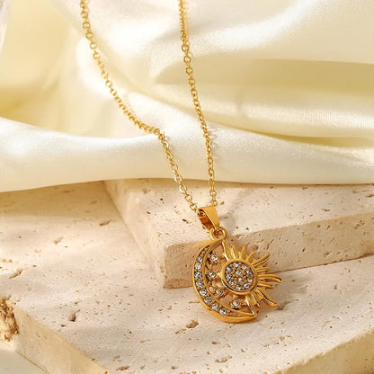 Unisex Celestial Gold Pendant Necklaces, Sun/Moon/Star/Angle Celestial Elements Unisex Choker Gold Lover Chains for Men and Women Jewelry - color: Gold Chain - Sun & Moon & Star