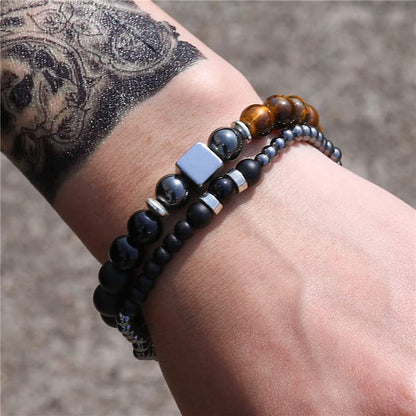 Boho Turquoise Bracelet Stack For Women Wooden Beaded Stretch Wrap Bracelet Jewelry - color: C-2pcs beaded Bracelet