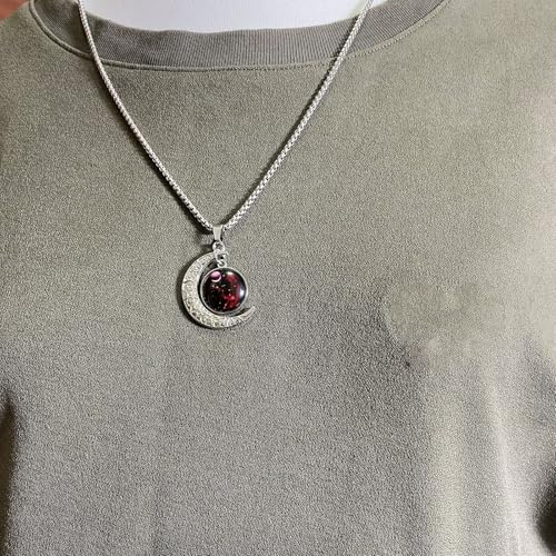 Stainless Steel Mens Necklace 12 Zodiac Moon Galaxy Pendant Necklace,22.8 Inch Stainless Steel Chain, 1.13 Inch Aries/Pisces Celestial Crescent Moon Star Sign Charm Jewelry - style: Virgo（8.23-9.22）