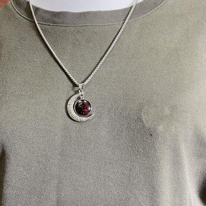 Stainless Steel Mens Necklace 12 Zodiac Moon Galaxy Pendant Necklace,22.8 Inch Stainless Steel Chain, 1.13 Inch Aries/Pisces Celestial Crescent Moon Star Sign Charm Jewelry - style: Virgo（8.23-9.22）