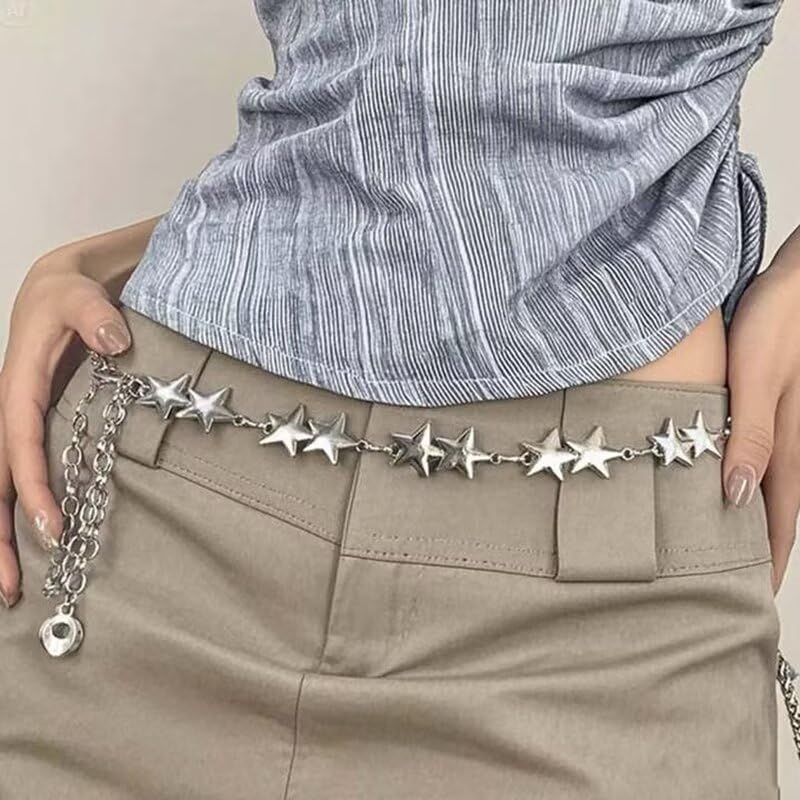 Fashion Long Tassel Metal Waist Chain Women Adjustable Body Link Belts Body Belly Jewelry for Jeans Dresses Sun Gold Plated - color: Silver Star