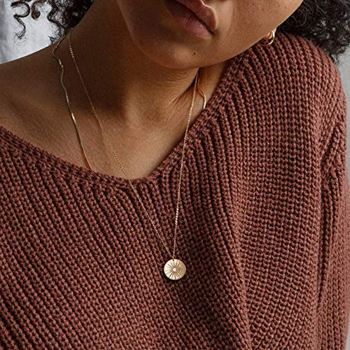 Turandoss Gold Layered Necklaces for Women - 14K Gold Plated Handmade Multilayer Bar Pearls Coin Disc Moon Butterfly Medallion Adjustable Dainty Layered Choker Necklaces for Women Jewelry - style: 2PCS - Chain&Sunbeam