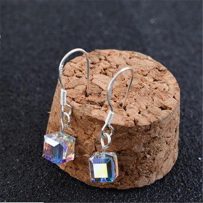 ONLYJUMP Austrian Crystal Cube Earrings Necklace Bracelet Set for Women Handmade Square Rhinestone Silver Plated Ice Earrings Necklace Bracelet Mother's Day Fashion Jewelry Gifts