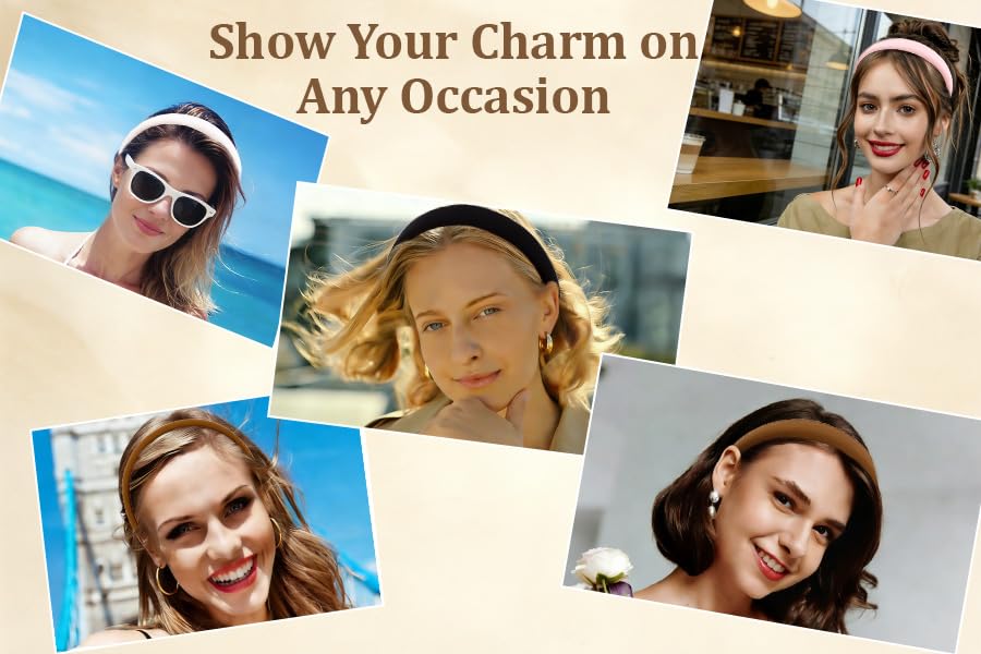 Headbands for Women Non Slip Thick Padded Black White Pink Brown Headband Cute Fabric Sofa Headbands for Girls Wide Head Bands for Women's Hair Summer Short Hair Accessories for Girls 4PCS