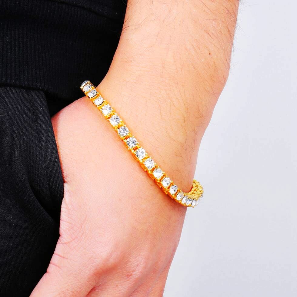 HH BLING EMPIRE 14K Gold and Silver Bracelets Diamond Tennis and Cuban Link Bracelet for Men Women Hip Hop Jewelry - color: 1 row tennis-Gold, size: 7.5"