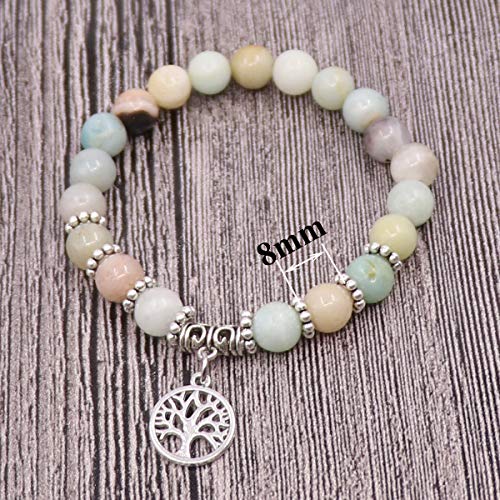 Tree of Life Yoga Healing Stone Bracelets,Multilayer Lotus Chakra Stone Reiki Bracelet Sets,Anxiety Crystal Natural Stone,for Women Stress Relief - style: Amazon Stone+Dragon Stone