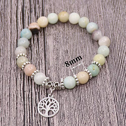 Tree of Life Yoga Healing Stone Bracelets,Multilayer Lotus Chakra Stone Reiki Bracelet Sets,Anxiety Crystal Natural Stone,for Women Stress Relief - style: Amazon Stone+Dragon Stone
